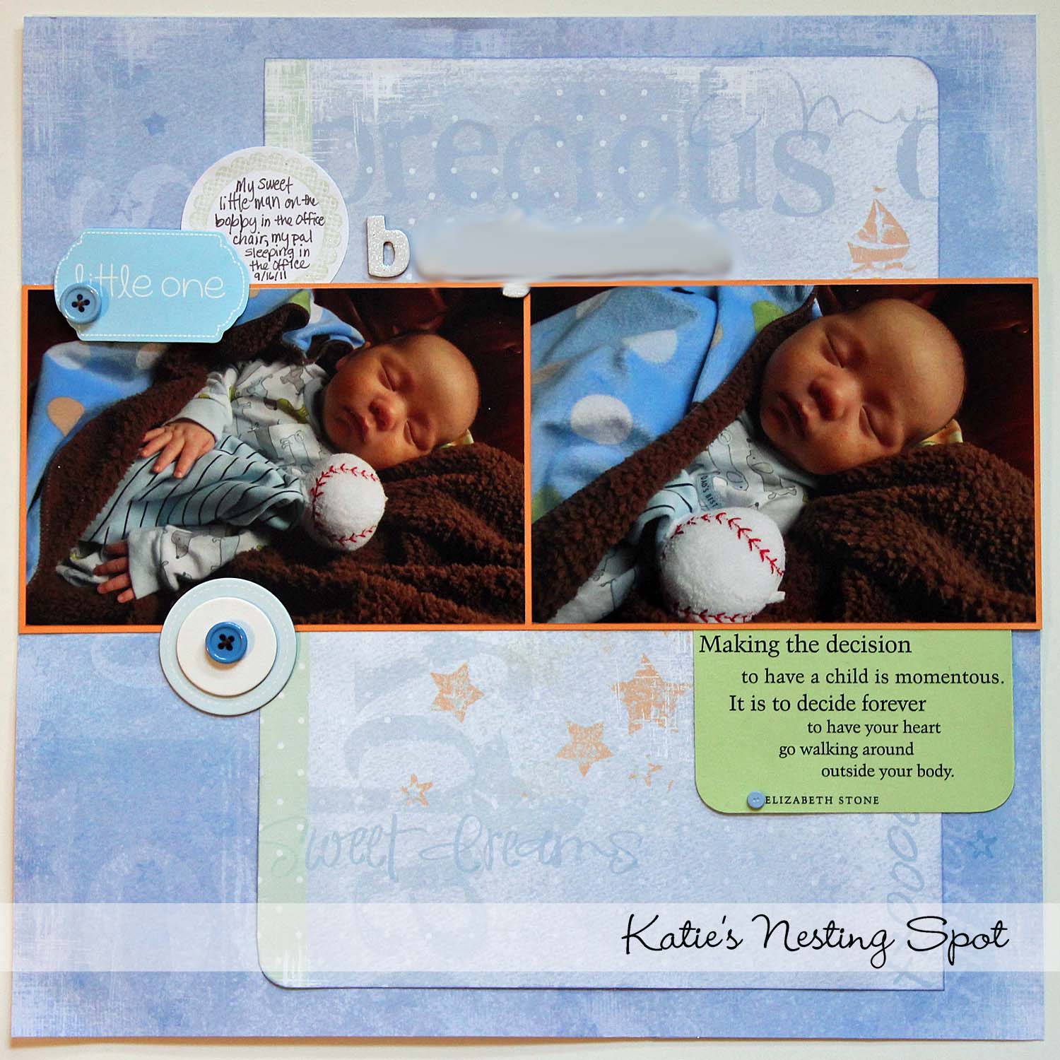 Katie's Nesting Spot: Baby Boy Scrapbook Pages: Using Double Sided Paper as  a Page Base for Two Pages